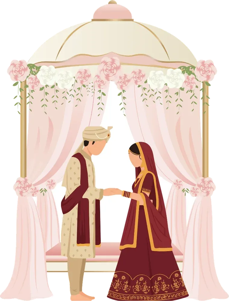 The bride and groom under the mandap